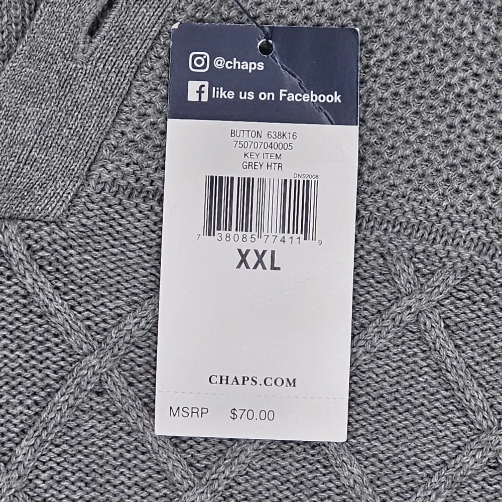Chaps Men's XXL Gray Heather Button‎ Mock Neck Sweater Knit Pullover NWT